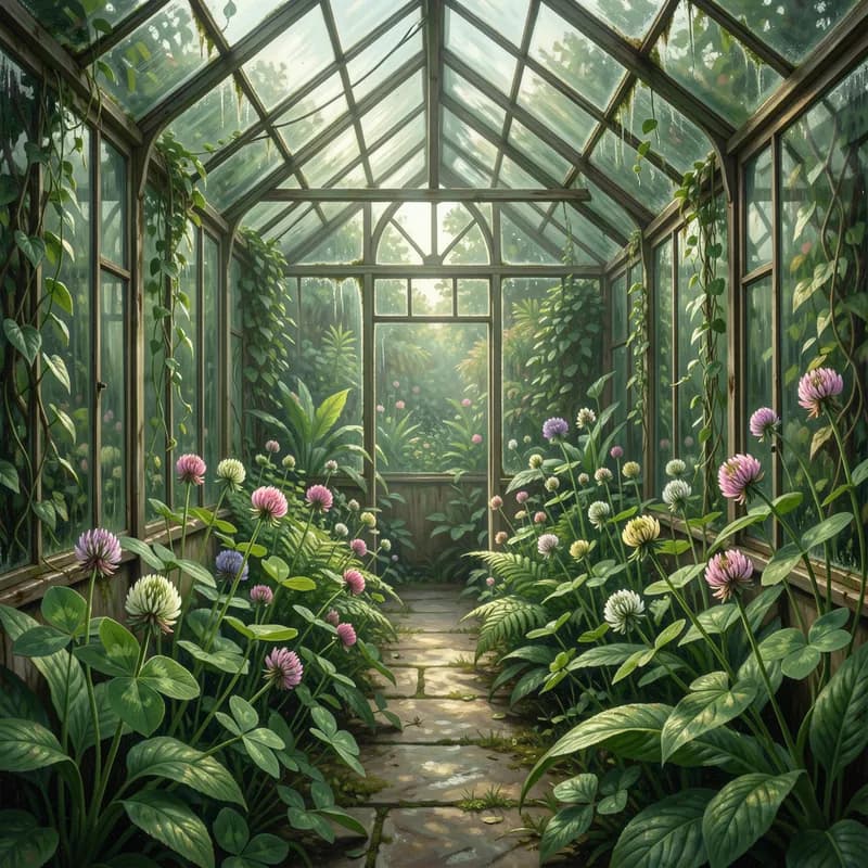 Pressed Clovers and Greenhouse Glass