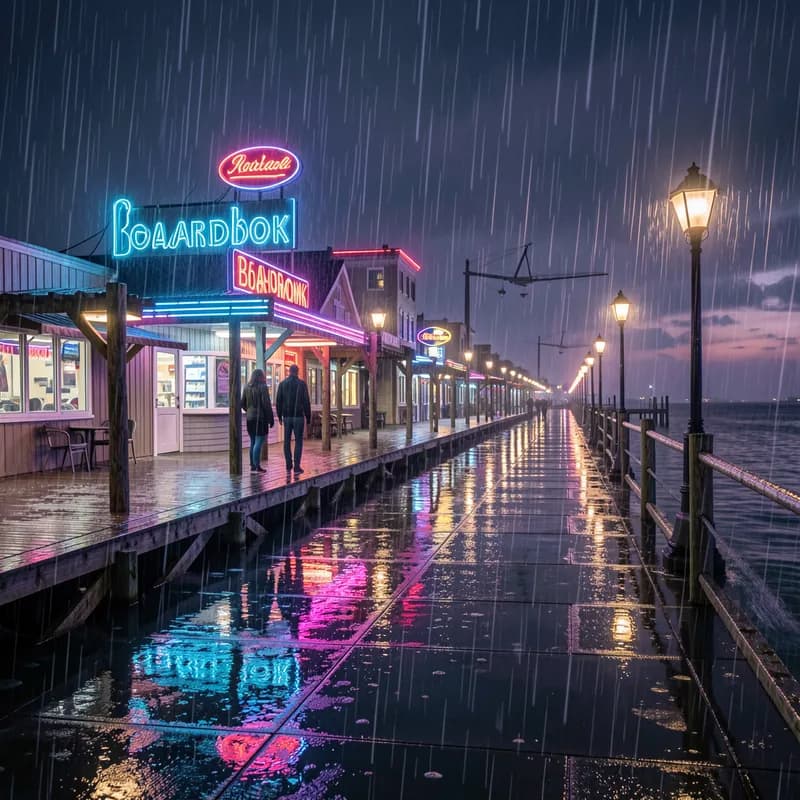 Neon Rain on the Boardwalk